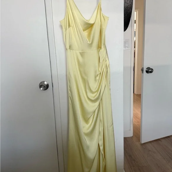 Birdy Grey | Dresses | Birdy Grey Yellow Ruched Cowl Neck Gown | Poshmark